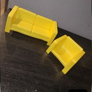 Vintage Barbie Dream House Furniture Yellow Sofa Couch Chair Mattel 1973
